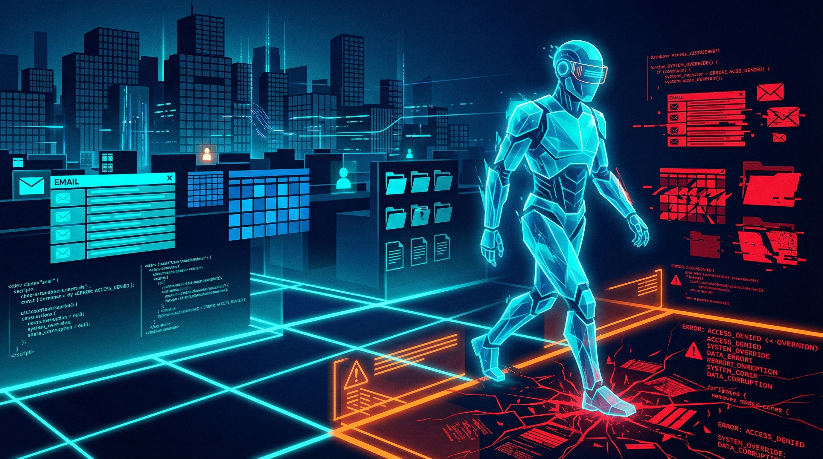Dashboard showing AI agent safety metrics: 8 unsafe behavior patterns tracked across email, calendar, files, code, and task management systems with risk levels