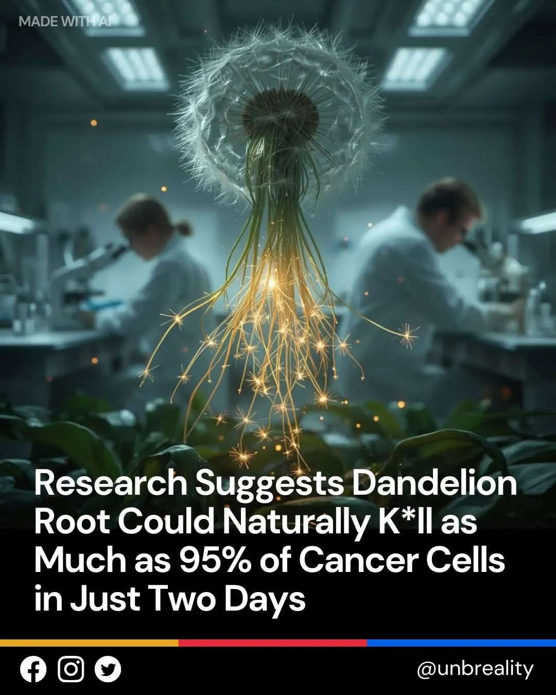 AI-generated dandelion meme claiming cancer cell elimination
